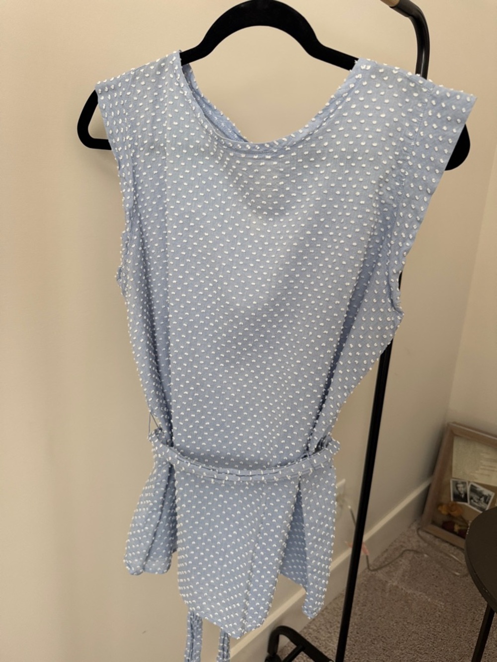 LOFT Light Blue Swiss Dot Sleeveless Tie Top